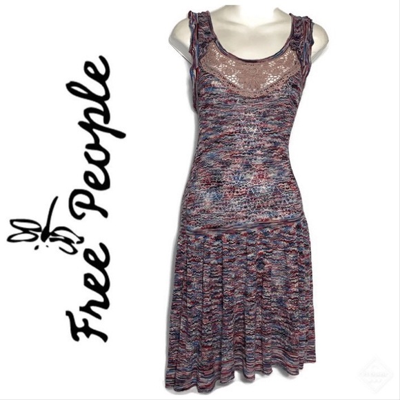 FREE PEOPLE Knit/Lace Sleeveless Drop Waist Dress - Picture 1 of 5